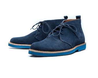 Navie blue men's Chukka boots/ Suede Chukka boots/ Handmade desert ankle boots/ Tie shoes/ Suede Safari Boots/ Lace up men's shoes