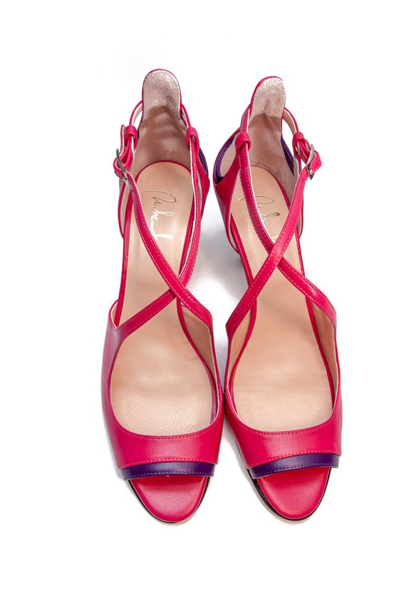 Yellow and Pink Mid Heel Open Toe Sandals, Criss Cross Sandals, Handmade  Kitten Heel Shoes, Sale, Size 41 - Etsy UK