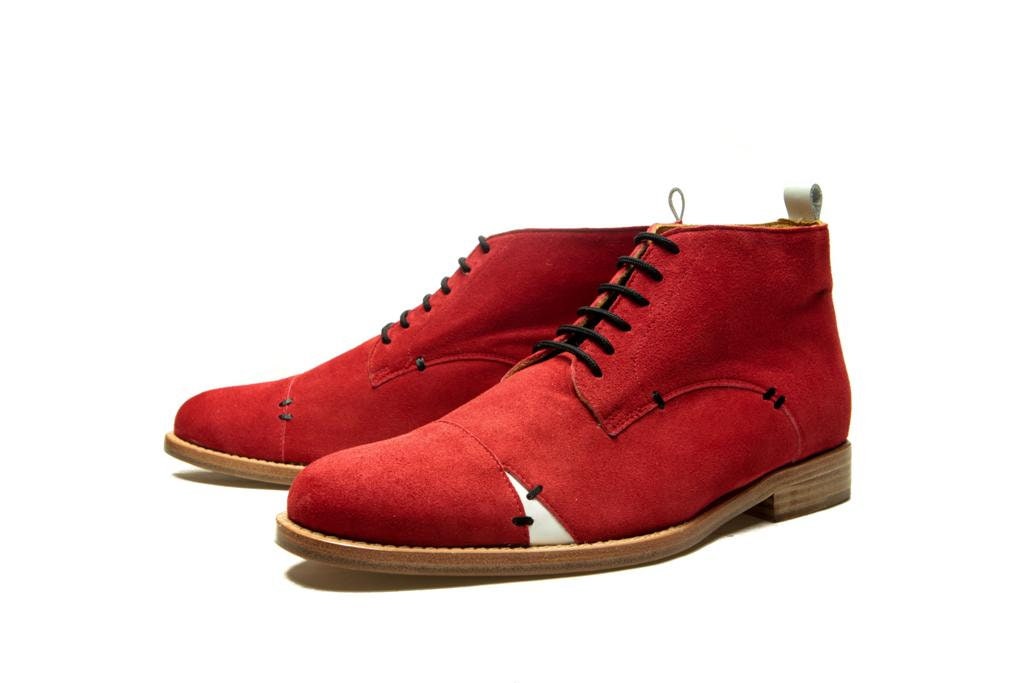 Red Men's Shoes/ Men's Suede Ankle Boots/ Red -