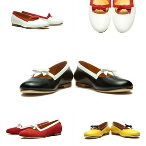 Chaussures faites main personnalisées/ ballerines en cuir/ chaussures de désherbage/ ballerines avec nœud/ chaussures à enfiler/ chaussures rouges/ chaussures blanches/ chaussures jaunes/ chaussures noires