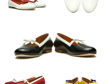 Custom handmade shoes/ leather ballet flats/ Weeding shoes/ Bow flats/ Slip on shoes/ Red shoes/ White shoes/ Yellow shoes/ Black shoes