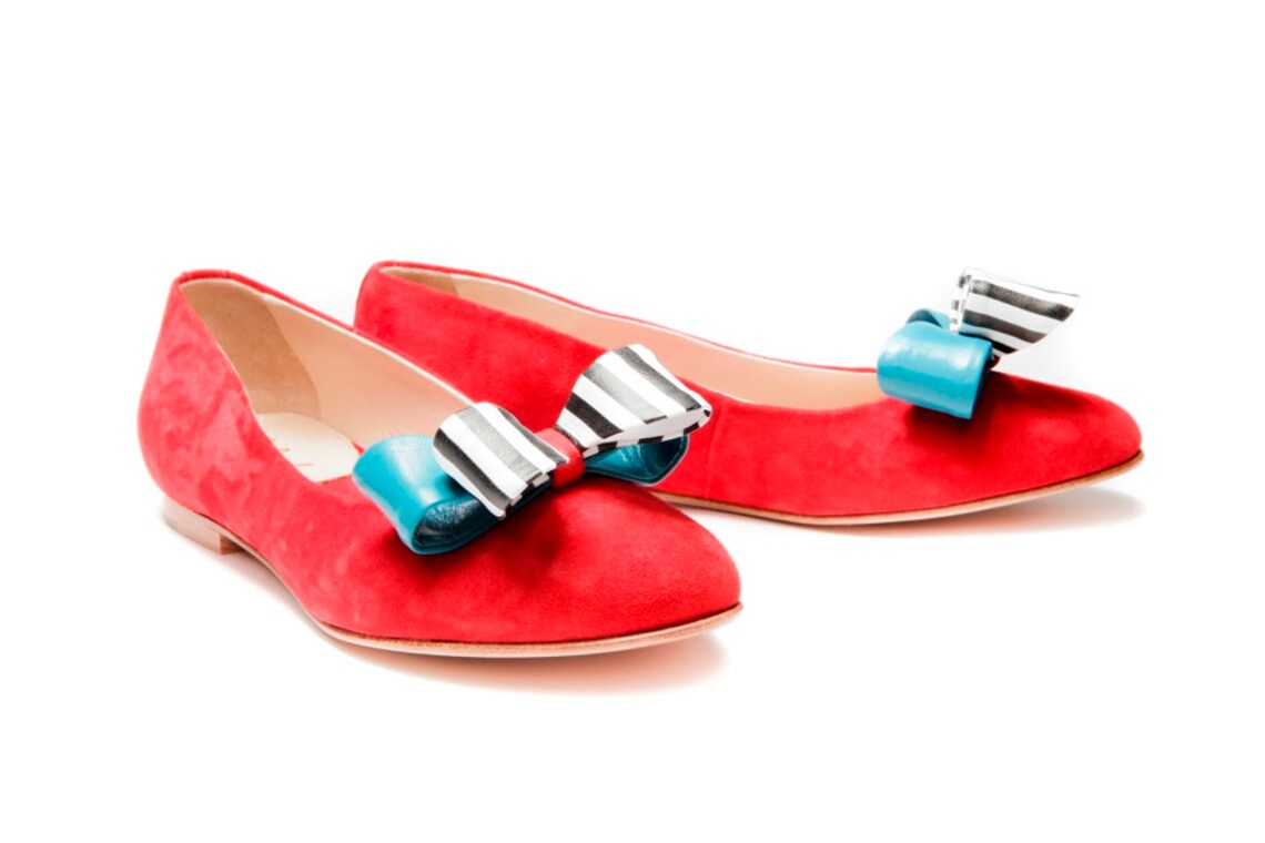 red ballet flats with bow