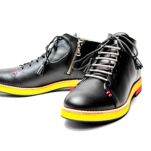 Black leather ankle boots for women, Womens genuine leather lace up shoes with jewelry