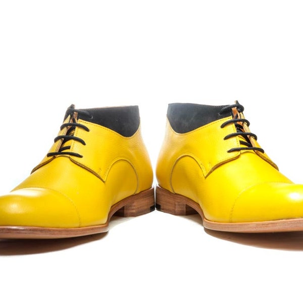 Yellow Men's handmade leather ankle boots/ Custom made shoes/ Unique men's shoes/ Men casual shoes/ Men's Oxford shoes/ Men's office shoes