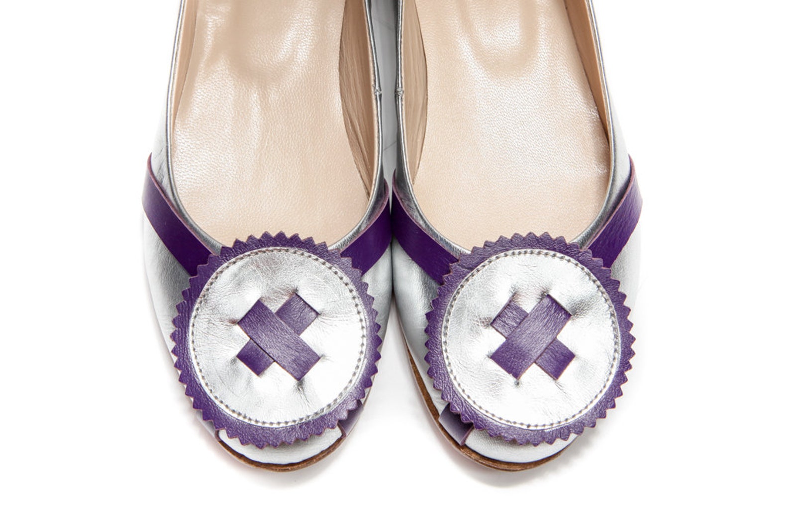 white and silver flats