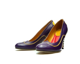 Purple High heel handmade leather pumps/ Womens purple shoes/ Wedding shoes/ Valentine gift/ Bridal shoes/ Bridesmaids shoes/ Heels/ Stripes