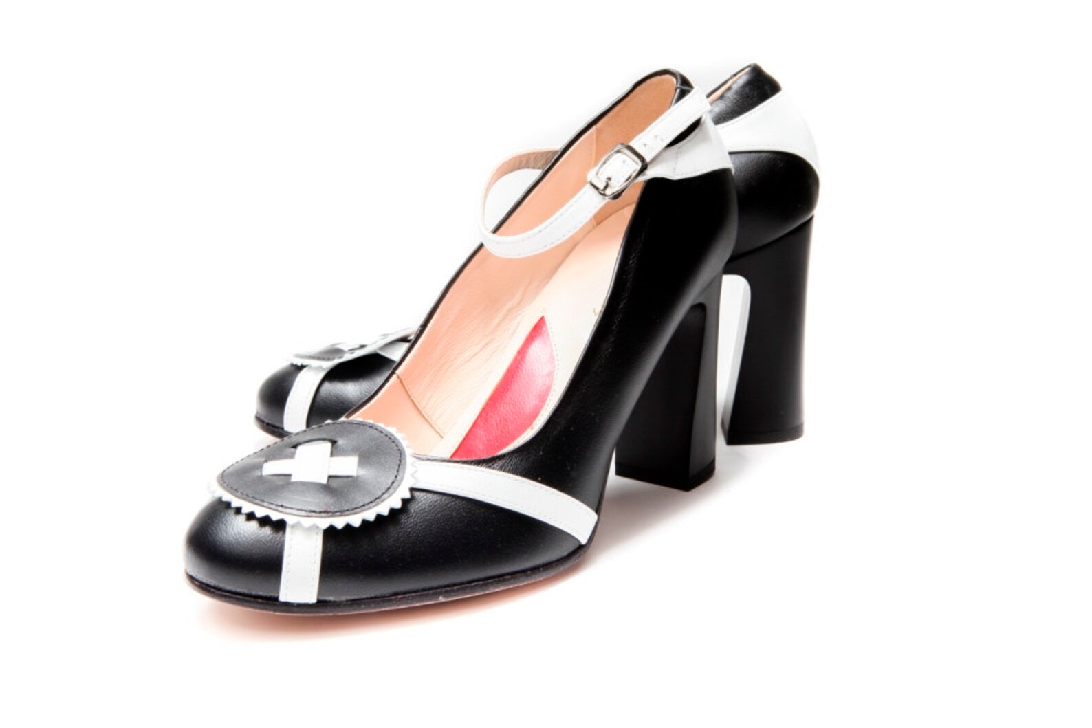 Black Leather High Heel Block Mary Jane Pumps/ 85 Cm High Etsy