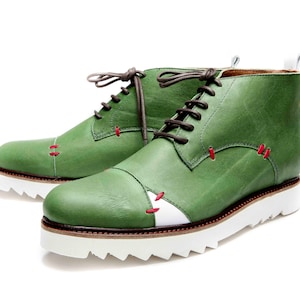 Men's Green handmade shoes/ Green ankle boots/ Comfortable men's shoes/ Men's leather ankle boots/ Green Oxford shoes/ Unique men shoes image 1