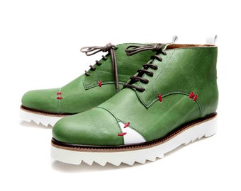 Men's Green handmade shoes/ Green ankle boots/ Comfortable men's shoes/ Men's leather ankle boots/ Green Oxford shoes/ Unique men shoes