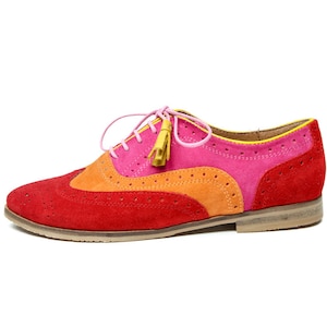 Pointed toe red oxford shoes for women/ handmade suede oxford shoes/ Pastel color flat shoes/ Comfortable shoes/ unique shoes