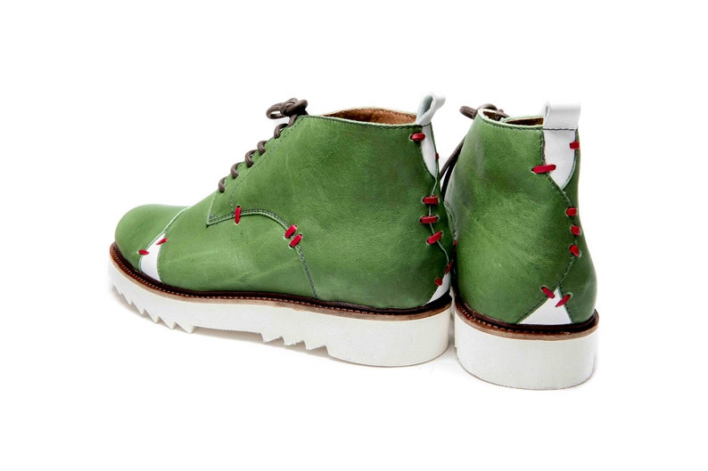 Men's Green handmade shoes/ Green ankle boots/ Comfortable men's shoes/ Men's leather ankle boots/ Green Oxford shoes/ Unique men shoes image 3