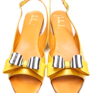 Yellow Slingback Sandals, Leather sandals, Handmade sandals women&#39;s, Yellow sandals flats, Wedding shoes, Double bow shoes