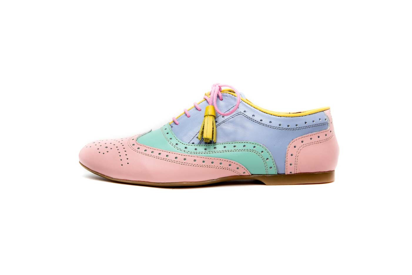 Women's Oxford Shoes, Red and Chartreuse Green Ballet Flats