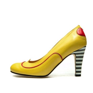 Yellow Handmade high heel shoes/ Women&#39;s Yellow leather shoes/ Yellow bridal shoes/ Wedding leather shoes/ Designer shoes/ FREE SHIPPING