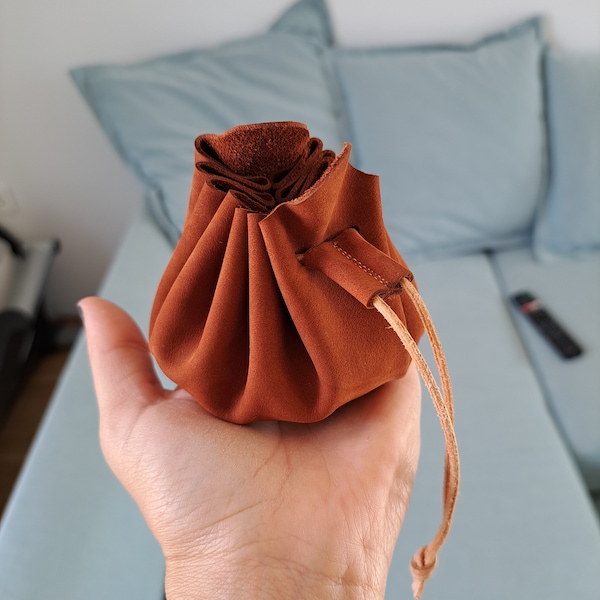 Pochette en cuir marron, sacs à cordon en cuir, cadeau pour elle, Boho Coin Pouch, porte-monnaie, cadeau pour elle, cadeau pour lui