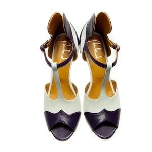 Purple peep toe sandals/ High heel sandals/ Wedding shoes/ T-bar strap sandals/ Women&#39;s shoes/ Leather sandals/ Handmade sandals