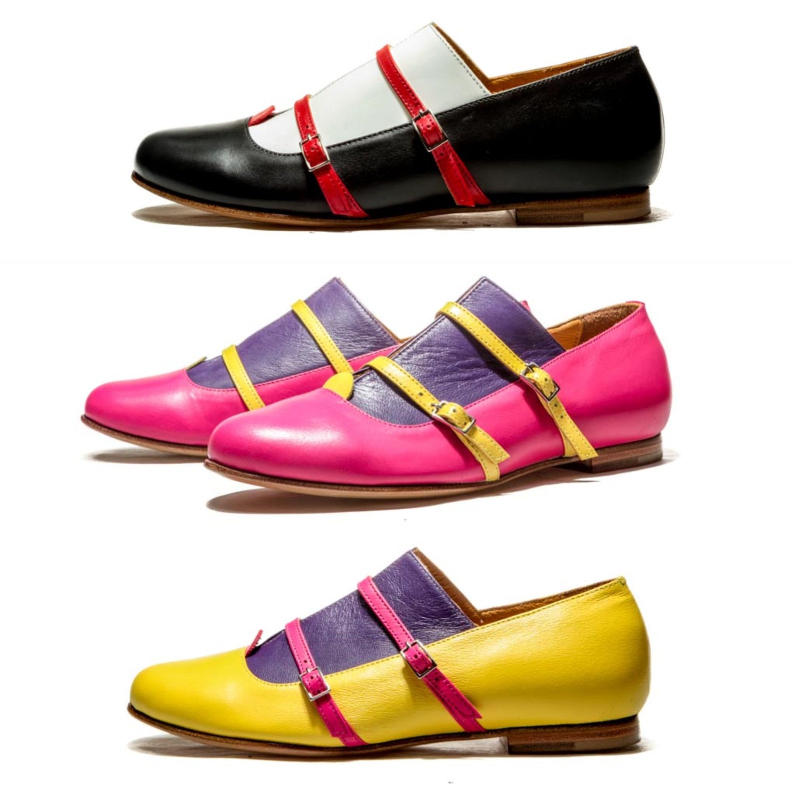 ballet flats/ black leather flats/ oxford shoes/ monks/ women's flats/ flat leather shoes/ buckle up shoes/ black and white/