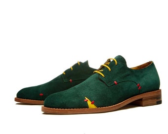 Green suede oxford shoes/ Green Women's flats/ Handmade women's leather shoes/ Green Handmade flats/ Green suede shoes