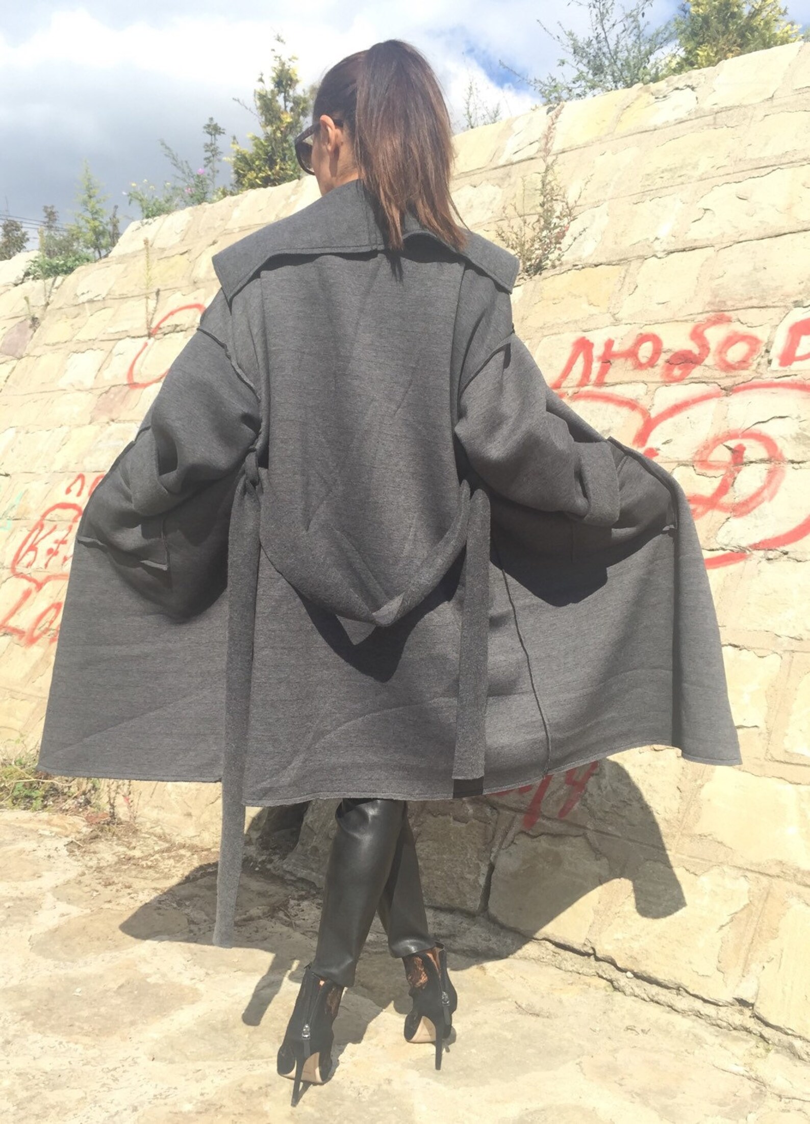 Plus Size Grey Coat/Oversize Coat/Maxi Dark Grey | Etsy