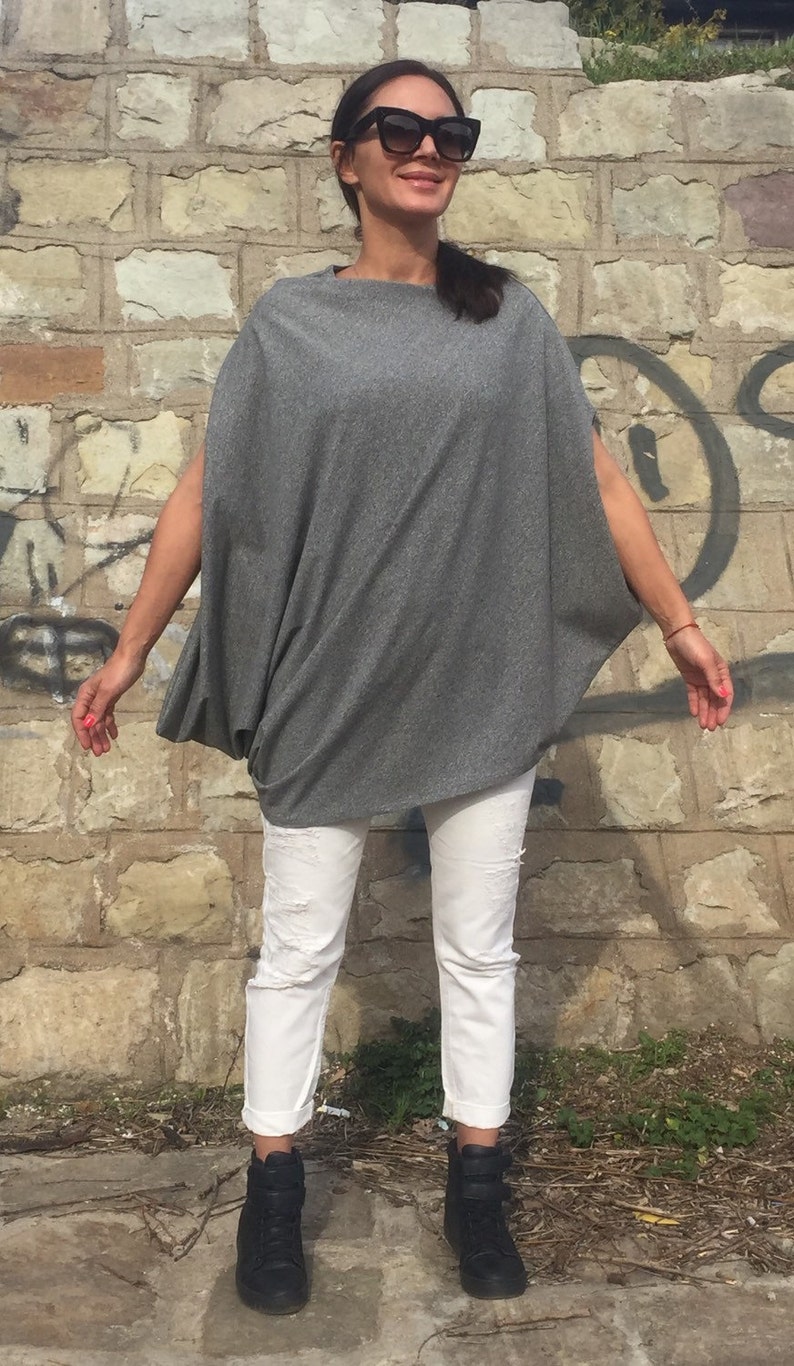 SALE Plus Size Grey Tunic Asymmetrical Top Oversize Tunic Etsy