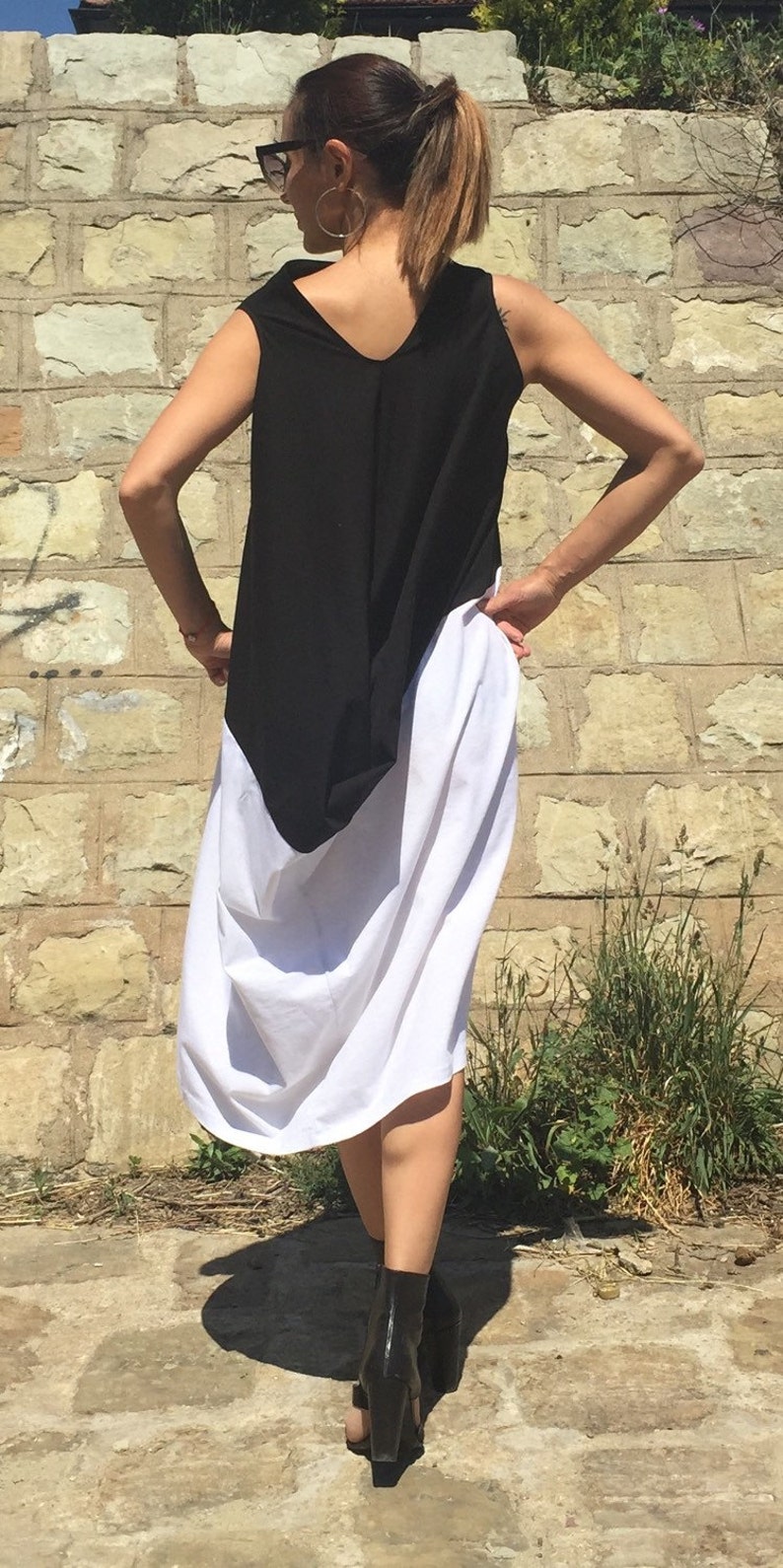 Extravagant Loose Black and White Dress/Asymmetrical | Etsy