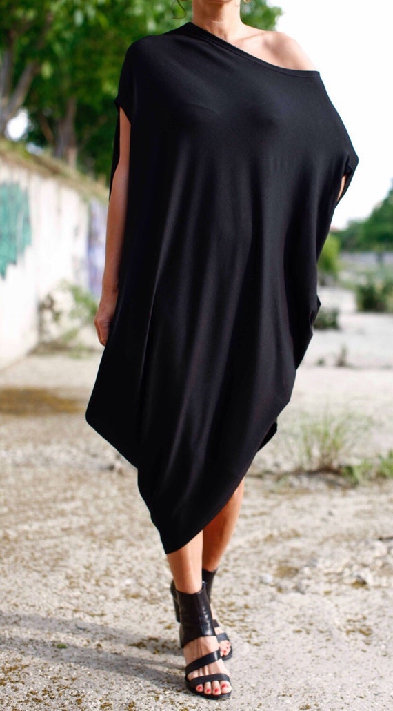 Black Maxi Dress/Oversize Black Dress/Loose Tunic/ Draped | Etsy