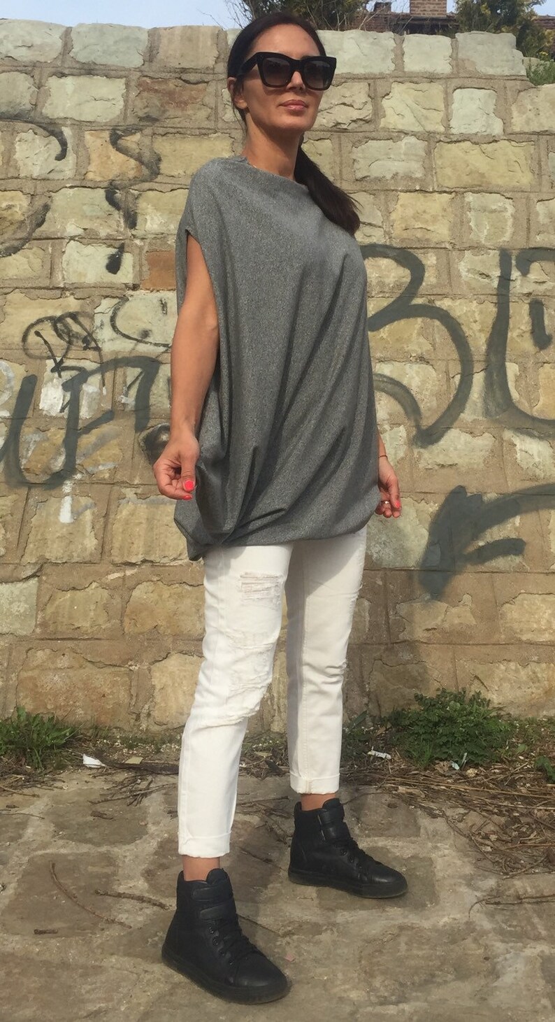 SALE Plus Size Grey Tunic Asymmetrical Top Oversize Tunic Etsy