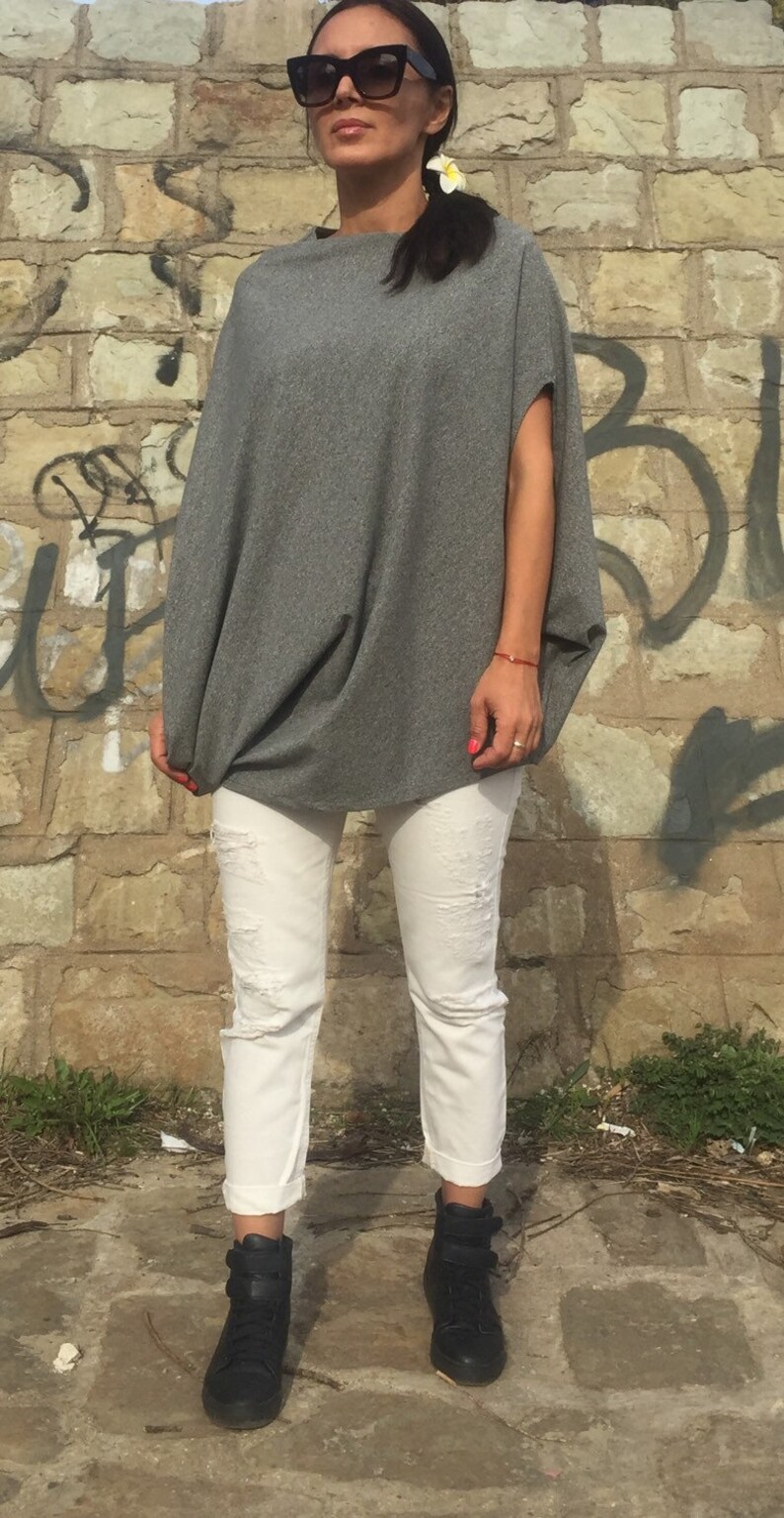 SALE Plus Size Grey Tunic Asymmetrical Top Oversize Tunic Etsy