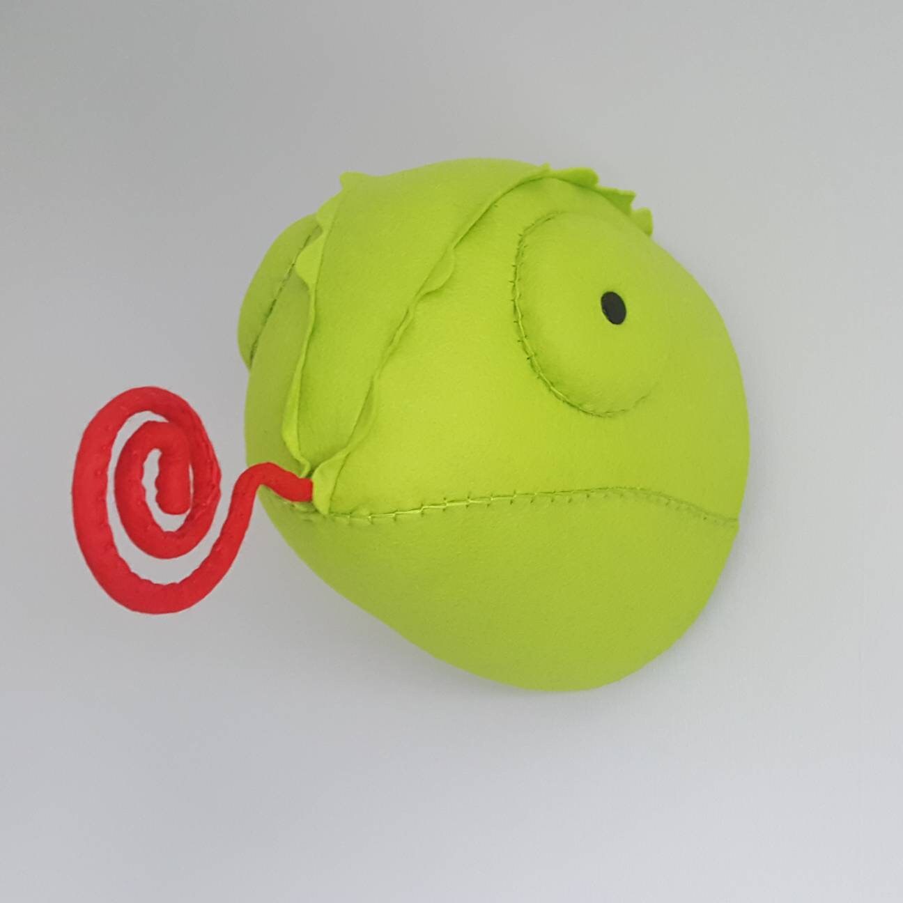 CHAMELEON - Felt Wall Mounted Animal Head - faux taxidermy lizard. Colin Chameleon - green - wall decor.