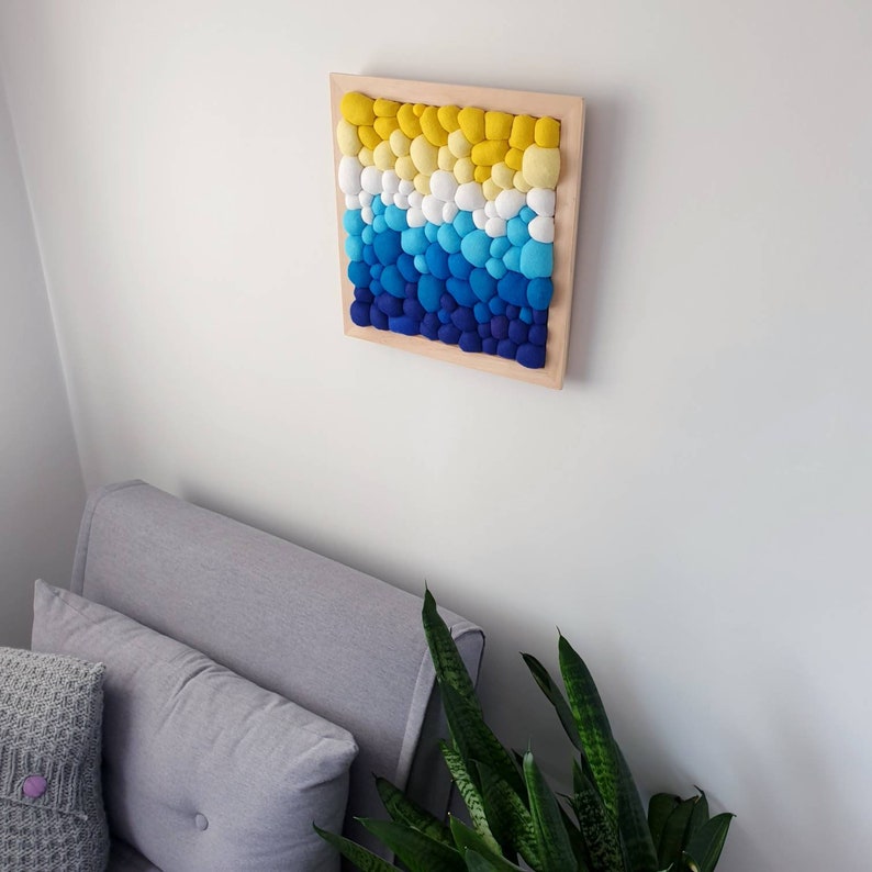 Felt Wall Art Abstract Blob Textile Wall Decor Blue Yellow Etsy