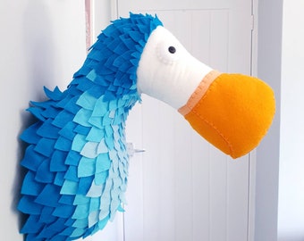 DODO - Faux Taxidermy - Felt Wall Mounted Animal Head - Dermot Dodo - Blue bird wall decor.