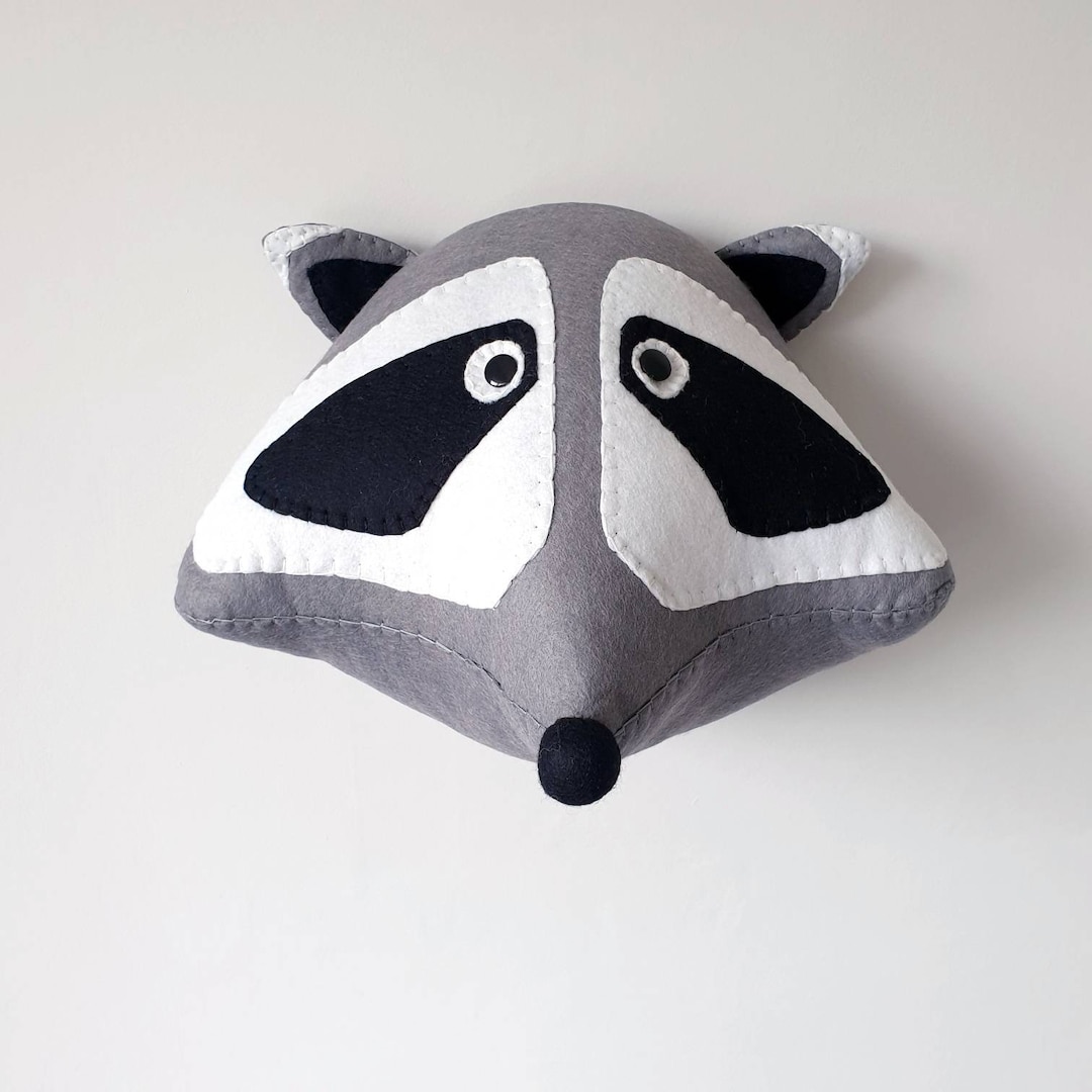 RACCOON - Felt Wall Mounted Animal Head - Faux Taxidermy. Rocky Raccoon ...