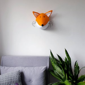 FOX Faux Taxidermy Felt Wall Mounted Animal Head Fred Fox orange wall decor. image 3