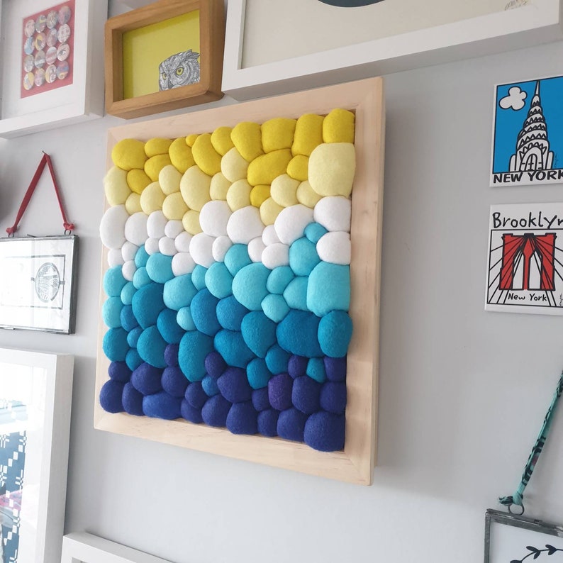 Felt Wall Art Abstract Blob Textile Wall Decor Blue Yellow Etsy