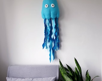 JELLYFISH - Faux Taxidermy - Felt Wall Mounted Animal Head - blue - Jasper Jellyfish - sea theme wall decor