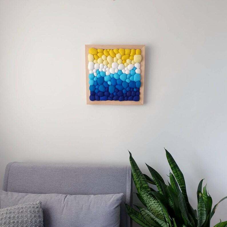 Felt Wall Art Abstract Blob Textile Wall Decor Blue Yellow Etsy