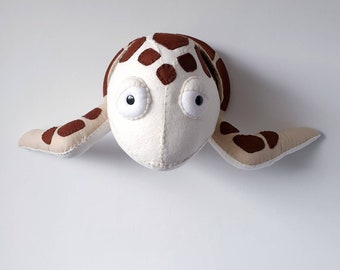 TURTLE - Faux Taxidermy - Felt Wall Mounted Animal Head - Toby Turtle - sea theme wall decor.