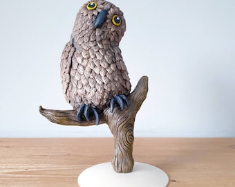 OWL - polymer clay bird sculpture. Orville Owl