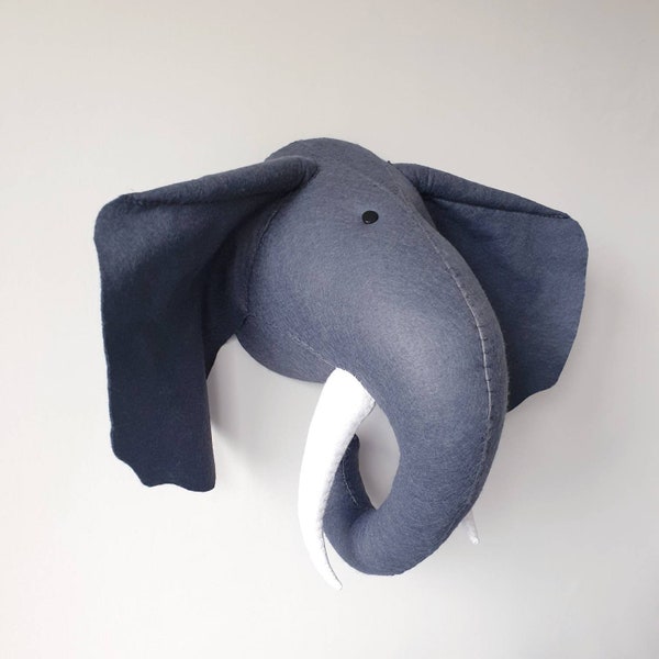 ELEPHANT - Faux Taxidermy - Felt Wall Mounted Animal Head - Ernie Elephant - dark grey - safari theme wall decor.