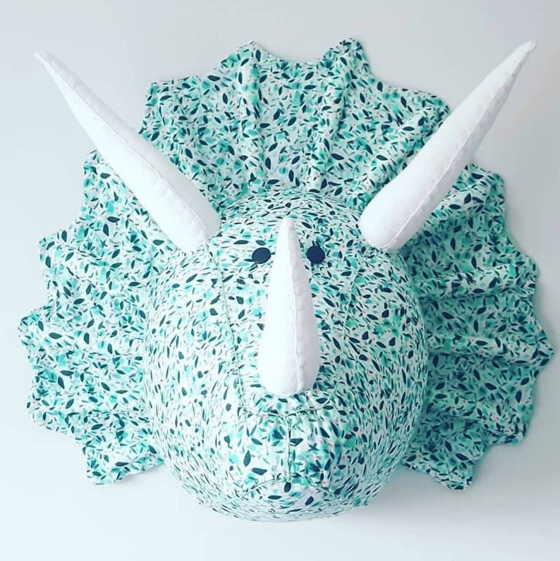 TRICERATOPS Dinosaur Faux Taxidermy Liberty Pattern Fabric Wall Mounted Animal Head Tiberius Triceratops