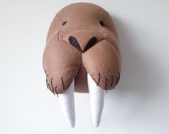 WALRUS - Faux Taxidermy - Felt Wall Mounted Animal Head - Walter Walrus - brown - sea theme wall decor.