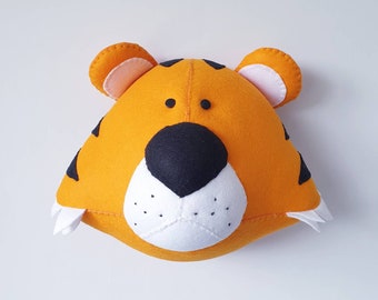 TIGER - Faux Taxidermy - Felt Wall Mounted Animal Head - Taffy Tiger - orange - safari theme wall decor.