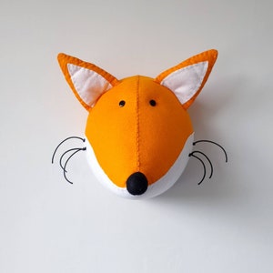 FOX Faux Taxidermy Felt Wall Mounted Animal Head Fred Fox orange wall decor. image 1