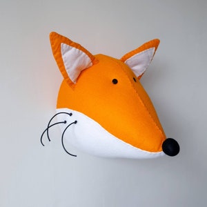 FOX Faux Taxidermy Felt Wall Mounted Animal Head Fred Fox orange wall decor. image 6