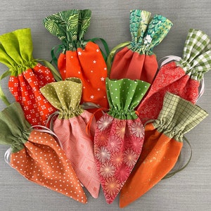 Spring Easter Carrots - Handmade Fabric Treat Bags - Reusable Cotton - Small Gift Bags - Party Favors