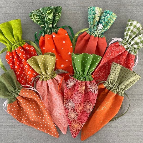 Spring Easter Carrots - Handmade Fabric Treat Bags - Reusable Cotton - Small Gift Bags - Party Favors