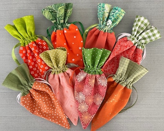 Spring Easter Carrots - Handmade Fabric Treat Bags - Reusable Cotton - Small Gift Bags - Treat Sacks - Party Favor Bags