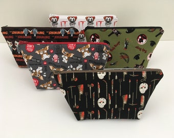 Handmade 80's Horror Movie Themed Fabric Cosmetic Bag - Pencil Pouch - Zipper Pouch