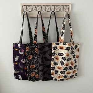 Handmade - Spooky & Sweet - Halloween Trick-or-Treat Candy Tote Bag -  Washable 100% Cotton - Two Sizes Available - 12x13x2&quot; or 15.5x14.5x4&quot;