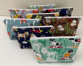 Handmade Novelty Petite Print Cosmetic Bag: Back to School, Cats, Dogs, and Cutesy Critters